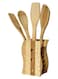 Generic 5-Piece Wooden Cutlery Set With Spoon Holder Beige/Brown 8 X 14cm