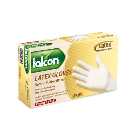 Falcon Latex Gloves Powder Free -100 Pieces  (Small)