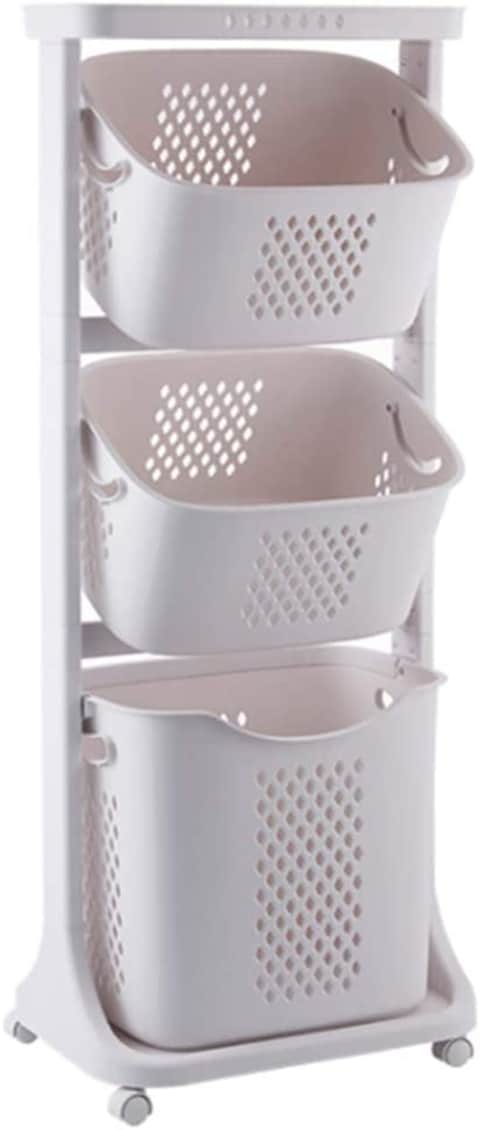 U-Hoome Laundry Basket With Wheel Rolling Laundry Sorter 3-Tier Basket Stand With 6 Side Hooks For Kitchen Bathroom Trolley