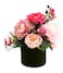 Floral Arrangement Pink Shades Flowers Green Leaves Grass Base 35cm