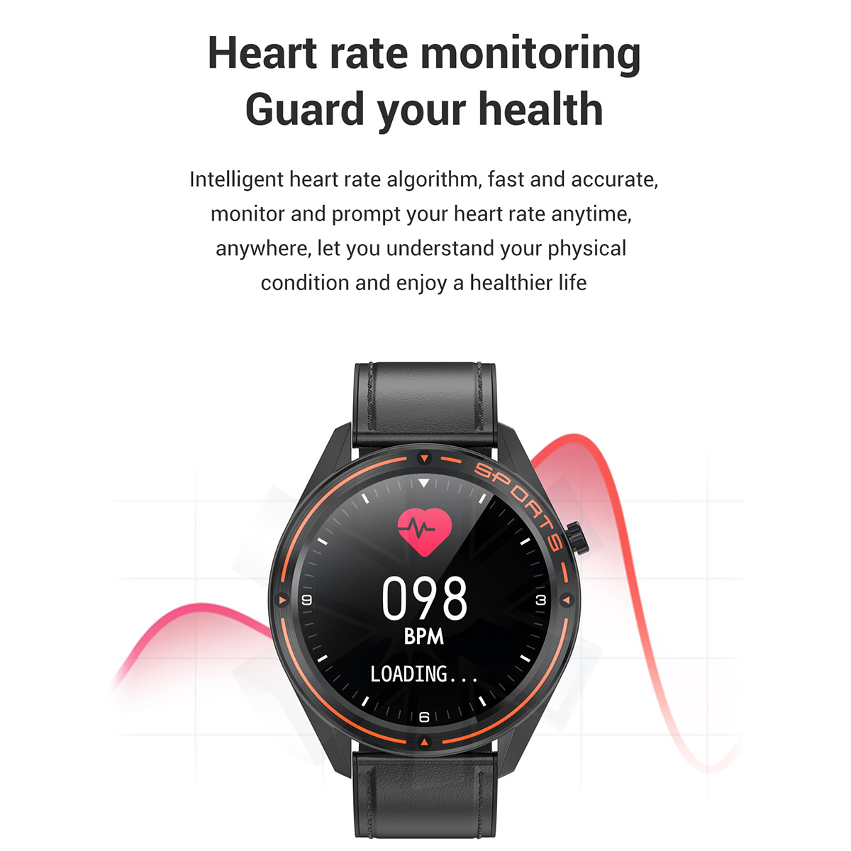 Generic- WB02 Smart Watch 1.3-Inch Full-Touch TFT Display IP68 Waterproof Sports Watch BT5.0 Heart Rate/Blood Pressure/Sleep Monitor 8 Workouts Modes Fitness Tracker Pedometer Notification/Sedentary