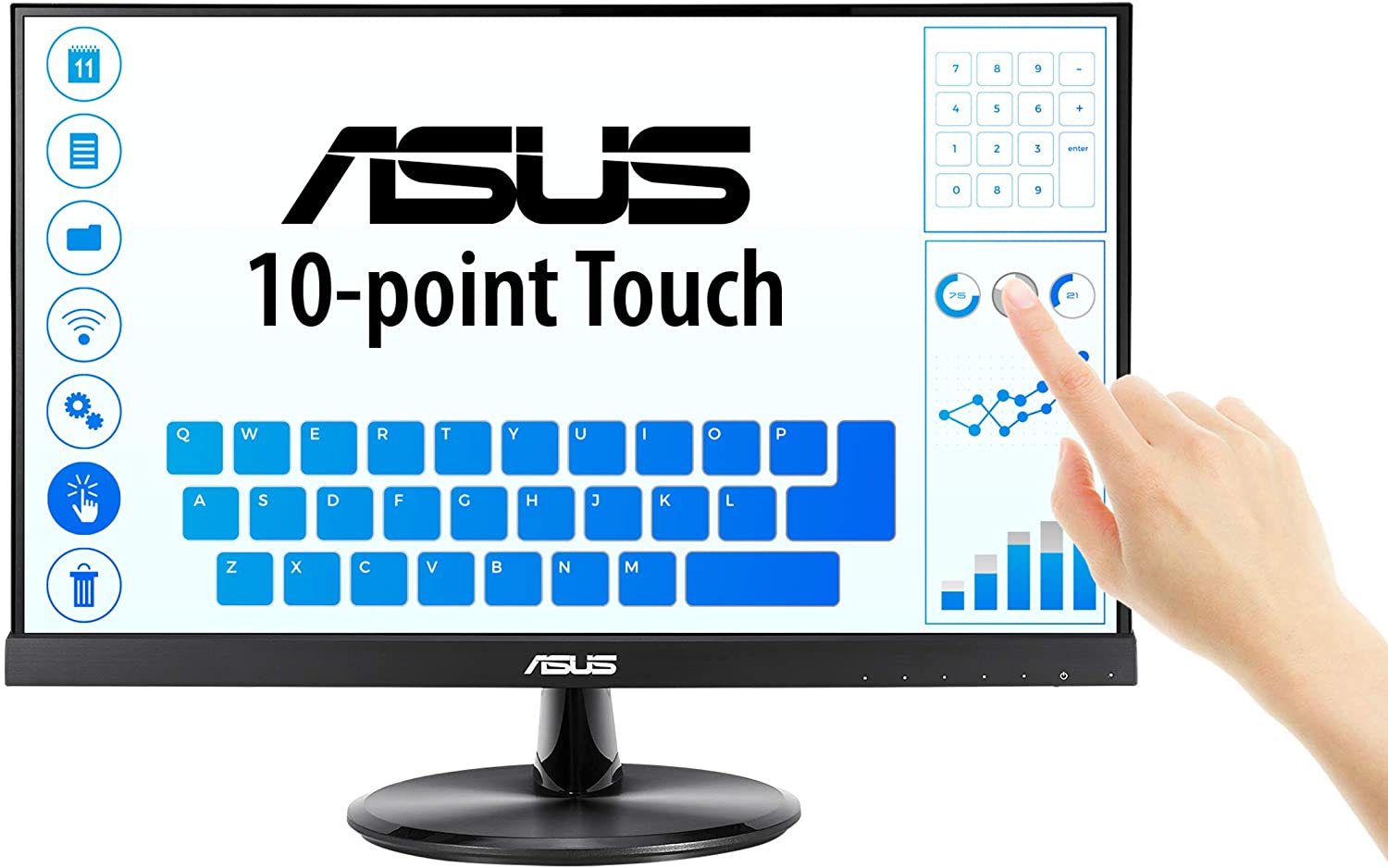 Asus Vt229H 21.5&quot; Monitor, FHD1920X1080, IPS, 10 Point Touch Monitor, HDMI, Flicker Free, Low Blue Light, Tuv Certified, Black, 21.6&rdquo; IPS Touch Screen