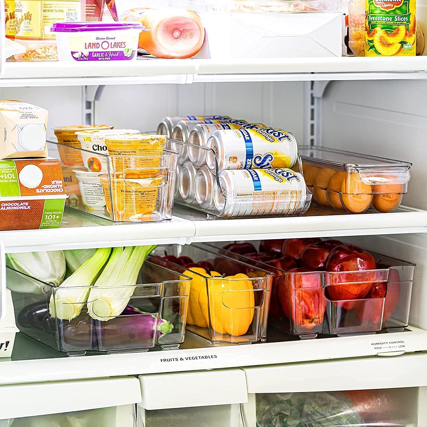 Set Of 6 Refrigerator Organizer Bins - Stackable Fridge Organizers for Freezer, Kitchen, Countertops, Cabinets - Clear Plastic Pantry Storage Racks