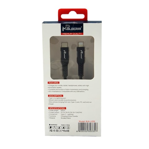 mpBLBERRI BLB-U335 Type C - Lightning PD Cable 3 Meter, Black
