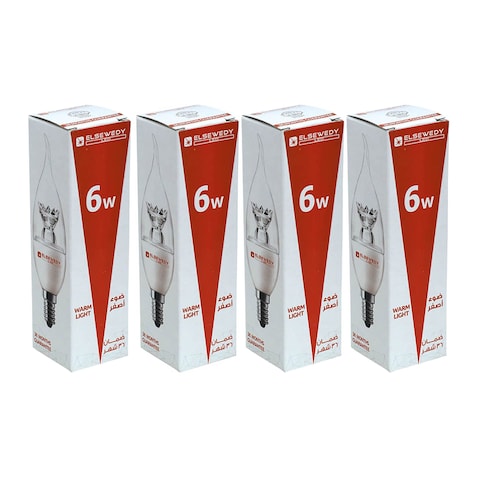 Elsewedy E14 LED Lamp Candle - 6 Watt - Milky Warm - 4 Pieces