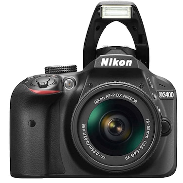 كاميرا ديجتال DSLR من نيكون، مع عدسة VR من 18-55 ملم، 24.2 ميجابيكسل، اسود - D3400