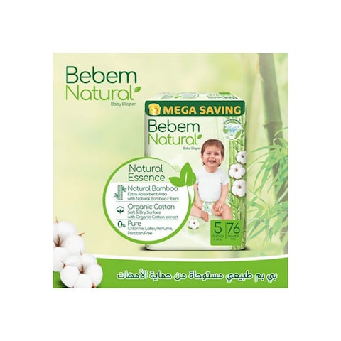 Bebem Natural Baby Diapers Junior Size 5 - 76 Pieces