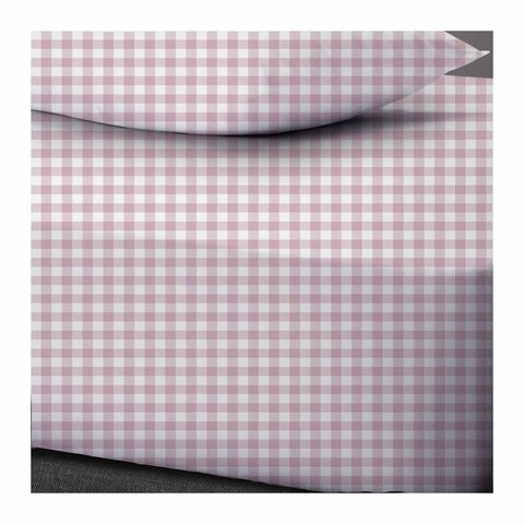 El Badrawy Chequered Fitted Bed Sheet 100% Cotton, 180x200 - Pink