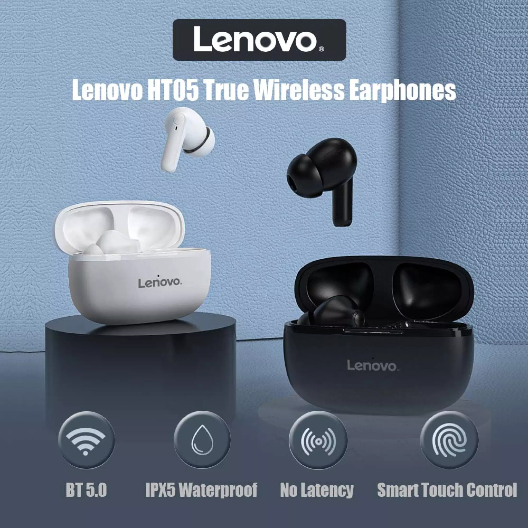 Lenovo Ht05 Tws Wireless Earbuds Bt5.0 Hifi Stereo Headphone Ipx5 Waterproof Sports Headset Noise Reduction With Hd Mic