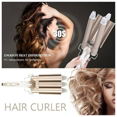 HYX 3 Barrel Hair Curling Iron Wand Hair Curler Upgrade Ceramic Hair Waver Hair Styling Tools Curling Iron Quick Heating Temperature Adjustable for Long or Short Hair