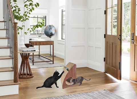 Cat Scratching Sloppy Board Box, Triangular Scratcher Box, Scratching Catnip, Cat Play, Natural Scratching, Cozy Cat Scratching, Redish Color, Large L=27cm