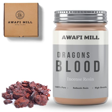Awafi Mill Dragon&#39;s Blood Incense Resin - Pure and Natural Aromatic Solid Crystals (Bottle of 50 gram / 1.7 Oz)