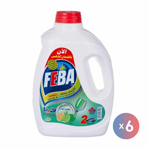 Feba Dishwashing Liquid With Green Lemon - 2 Liter - 6 Pieces