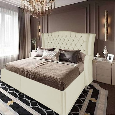 In House Taj Mahal Velvet Bed Frame - Single - 200x120 cm - Ivory