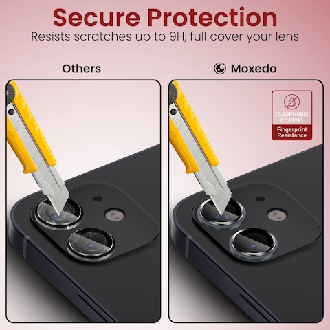 Moxedo Camera Lens Protector, 9H Tempered Glass, Aluminum Alloy Individual Ring Camera Cover Screen Protector Compatible for iPhone 12 (6.1 inch)/ 12 Mini (5.4 inch) (BLACK)