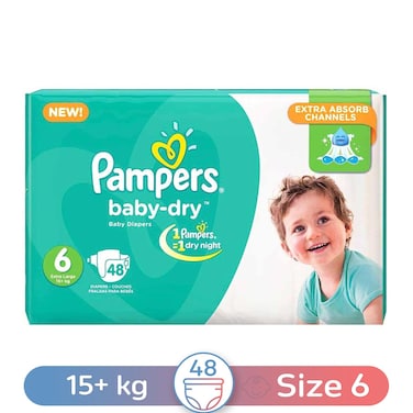 Pampers Baby-Dry Diapers - Size 6 - Extra Large - +15 Kg - 48 Diapers