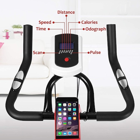 Max Strength Indoor Exercise Spinning Bike Cycling Spine Bike Cardio Workout Driven Flywheel Cycling Adjustable Handlebars Seat Resistance Digital Monitor (Random Color)