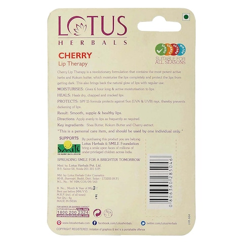 Lotus Herbals Cherry Lip Therapy SPF15 Red 4g