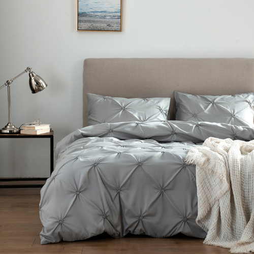 Luna Home Premium 6 Piece King Size Duvet Cover Pinch Rose Design, Solid Light Gray