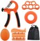 ULTIMAX Hand Grip Strengthener Set 6 PCS Strengthener Kit with Storage Pouch Hand Finger Exerciser Adjustable Hand Gripper 5 Finger Stretcher Hand Therapy Ball Grip Exercise Ring-Orange