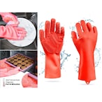 Buy Generic Washing Scrubber Heat Resistant Silicone Gloves, Orange in Saudi Arabia