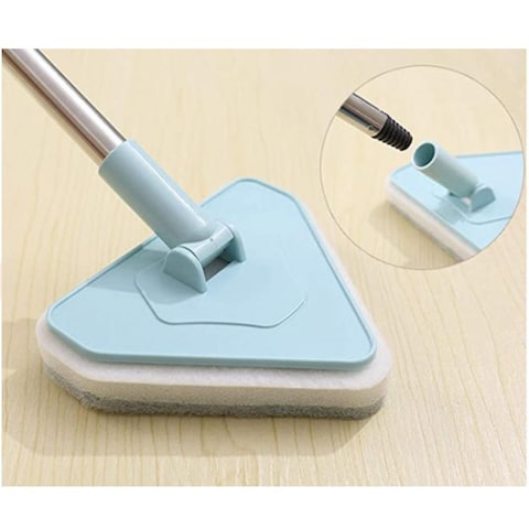Aiwanto  Long Handle Cleaning Brush Tub Bathroom Tile Scrub Brush Multifunctional Scrubber Triangle Sponge Extendable Brush with Good Grib (Blue)