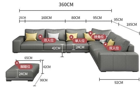 Nordic style luxury furniture sofa set corner sofa l shaped sofa (L:GREY)