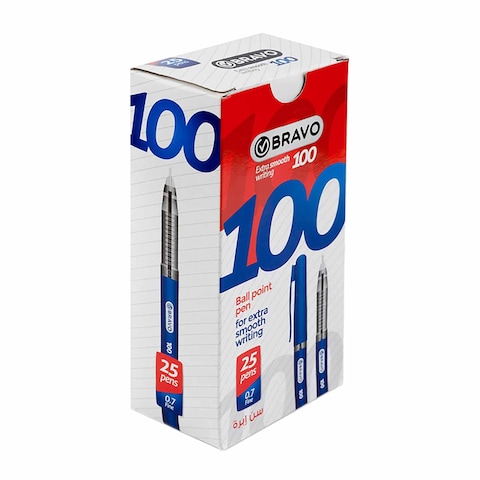 برافو 100 قلم جاف - ألوان متنوعة - 25 قلم