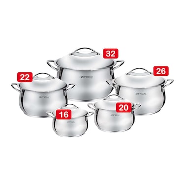 زينوكس طقم حلل كيرفي ستانلس ستيل - 10 قطع