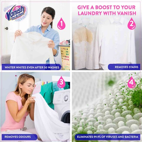 Vanish Crystal White Laundry Stain Remover Liquid for White Clothes, 1.8L
