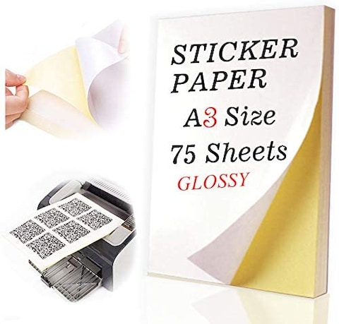 Generic A3 A4 Size Glossy Paper Sticker Shipping Label Paper Full Sheet With Self Adhesive For Inkjet And Laser Printers-75 Sheets (A3)