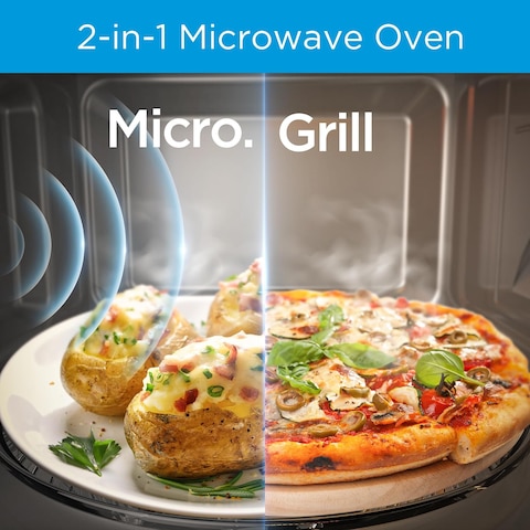 Midea 29L 2-In-1 Microwave Oven With Grill, Digital Touch Control, Child-Safety-Lock, 11 Pre-programmed Menus, LED Display, Grilling Roasting &amp; Cooking Functions, Full Glass Finish - EG9P032MX