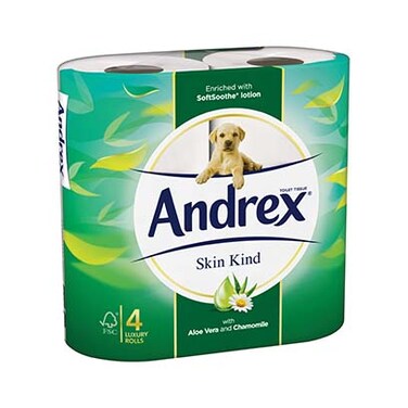 Andrex Kleenex Skin Kind Aloe Vera And Chamomile Toilet Tissue Roll 4 Count