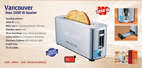 Palson Vancouver Inox 1050W 2 Slice Toaster