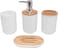 4 Piece Plastic Bamboo Bathroom Accessories Set White
