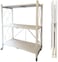 3-Tier Foldable Storage Shelves, Stand Folding Metal Shelf with Caster Wheels for Garage Kitchen Home Closet Office, No Assembly Needed - White