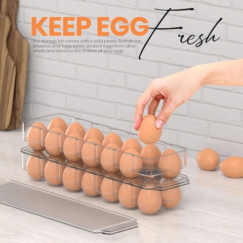 Egg Storage Container For Refrigerator - 14 Egg Container With Lid &amp; Handle, Egg Holder For Refrigerator, Egg Storage &amp; Egg Tray (Pack of 2)