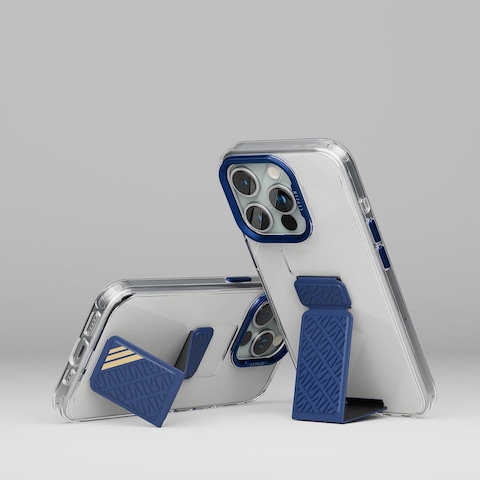 Levelo Morphix Clara Grip Case For iPhone 15 Pro: Reinforced Corners, Premium Leather Kickstand Grip, Shock-Proof Edges, And Multi-Positioning Modes For Ultimate Protection And Convenience (Blue)