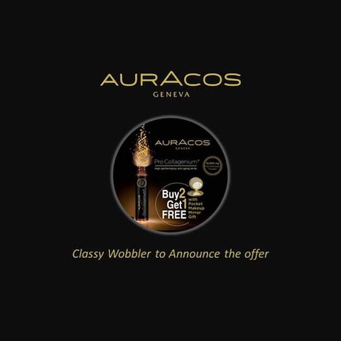 Auracos Pro Collagenium High Performance Anti Aging Drink Three Pack Combo + Free Pocket Makeup Mirror