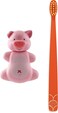 Flipper Fun Animal Hygienic Toothbrush Holder For Kids, includes Soft Bristle Toothbrush, Piggy, 3Y+