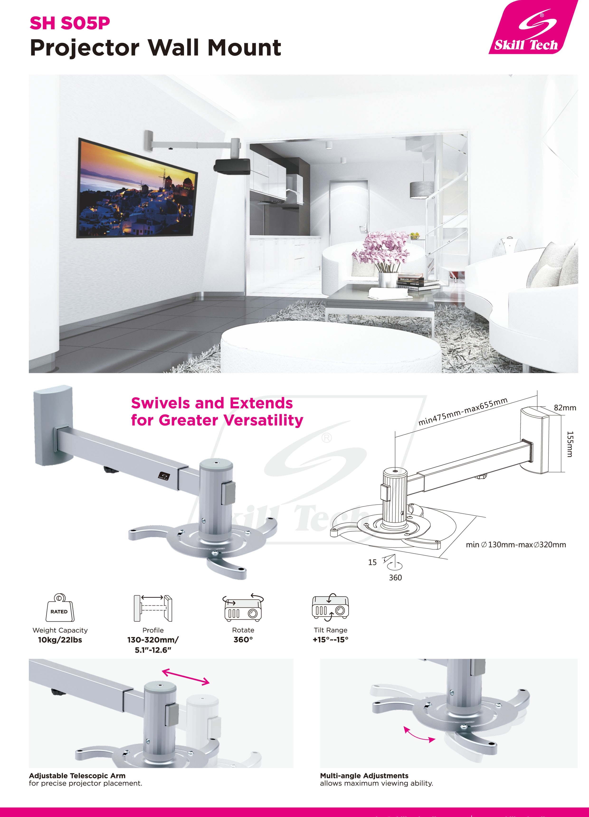 skilltech Skilltech Short Through Projector Ceiling Mount