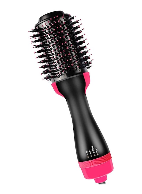 3-In-1 Bangtail Hot Air Brush Styler Black/Pink