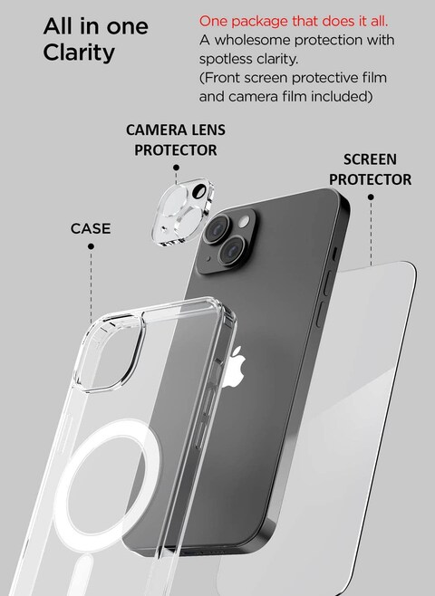 VRS Design Crystal Mixx Magnetic designed for iPhone 14 PLUS case cover compatible with MagSafe with Tempered Glass Screen Protector and Camera Lens Protector - Clear