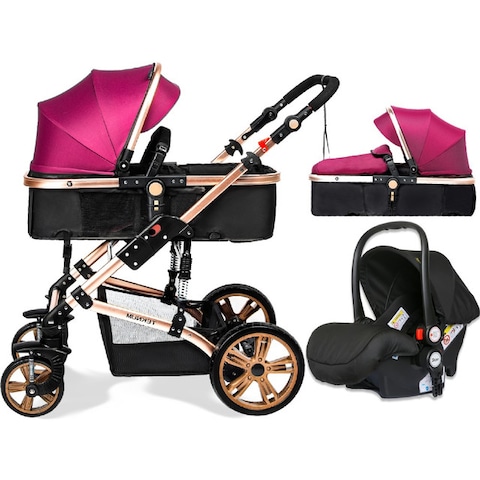 Teknum 3In1 Pram Stroller Sleeping Bassinet Extra Wide Seat Wide Canopy 360 Rotating Wheels Fully Reclinable Car Seat Compatible Coffee Holder NB 3 Years Wine Infant Car Seat Online Carrefour KSA