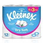 Buy Kleenex Dry Soft Toilet Tissue Paper 2 Ply 12 Rolls x 200 Sheets Embossed Bathroom Tissue With A Touch Of Cotton in UAE