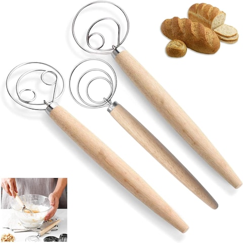 Atraux Stainless Steel Danish Dough Whisks Set, Dutch Mixing Whisks For Kitchen Baking Tools