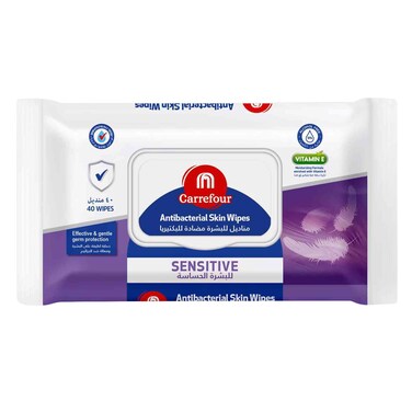 Carrefour Sensitive Antibacterial Skin Wipes 40 Count