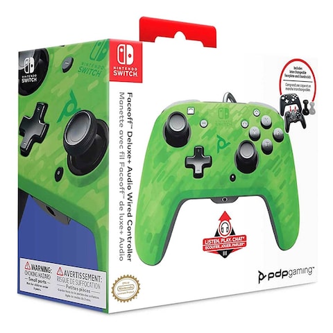 PDP Faceoff Deluxe+ Audio Wired Controller For Nintendo Switch Camo Green