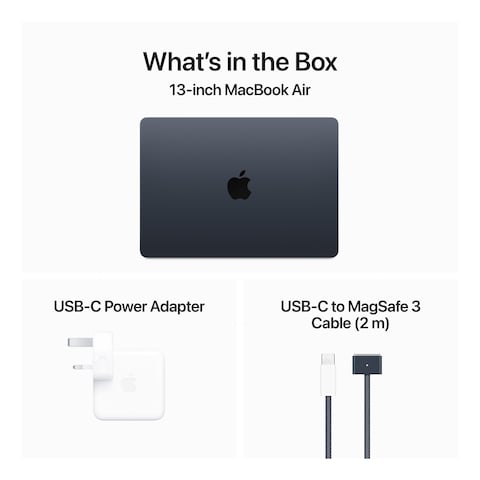 Apple MacBook Air Laptop with 13-Inch Display M3 Processor 16GB RAM 512GB SSD M3 Chip Graphic Card Midnight English