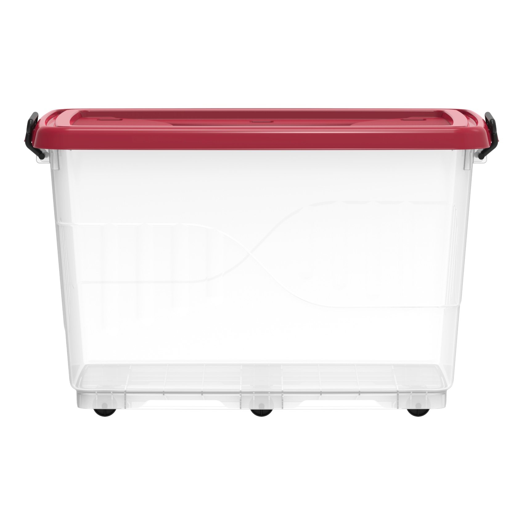 Cosmoplast Plastic Storage Box With Wheels And Lockable Lid Red And Clear 132L